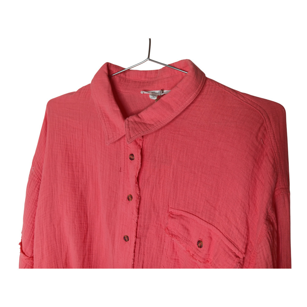 New Easel Los Angeles 2X Coral Pink Gauze Cotton Button Front Top Oversized - Picture 8 of 16
